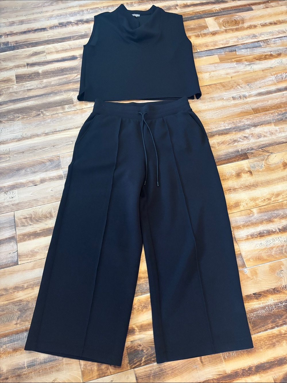 Talbots Black Wide-Leg Drawstring Pants size M and Top size S petite